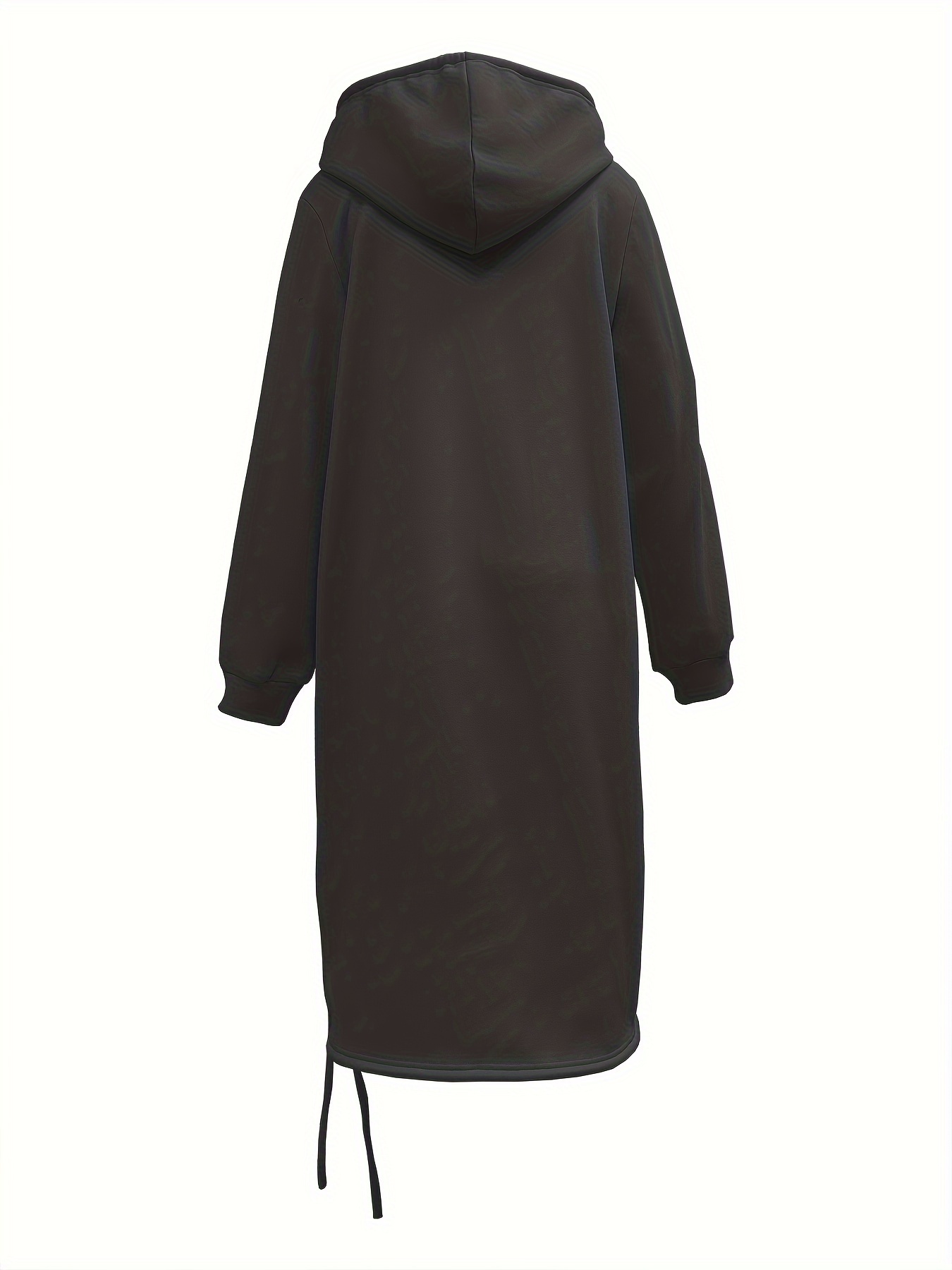 drawstring split hooded dress casual solid long sleeve midi dress womens clothing details 26