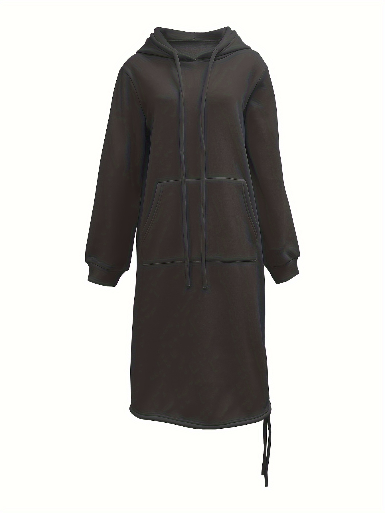 drawstring split hooded dress casual solid long sleeve midi dress womens clothing details 29