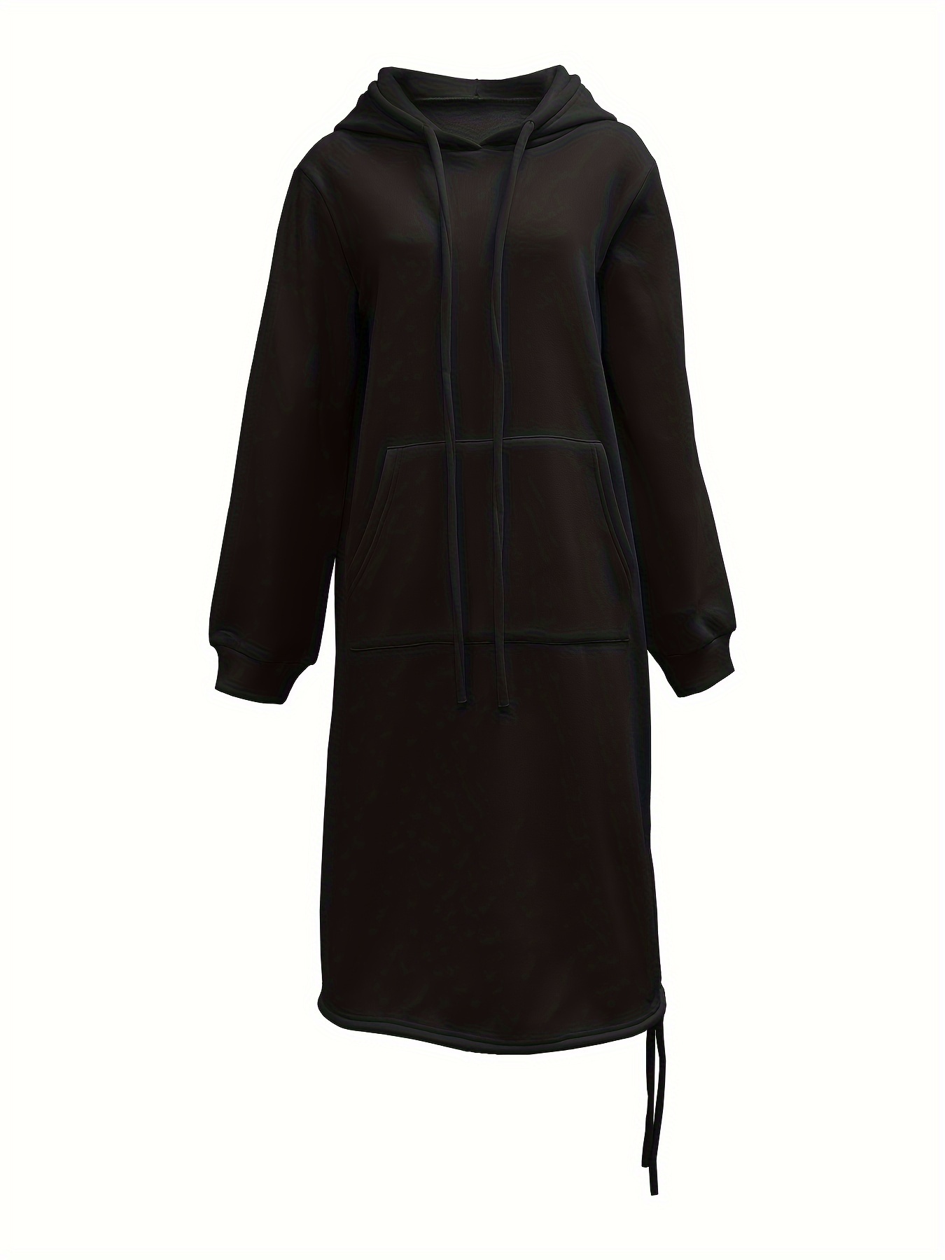 drawstring split hooded dress casual solid long sleeve midi dress womens clothing details 31