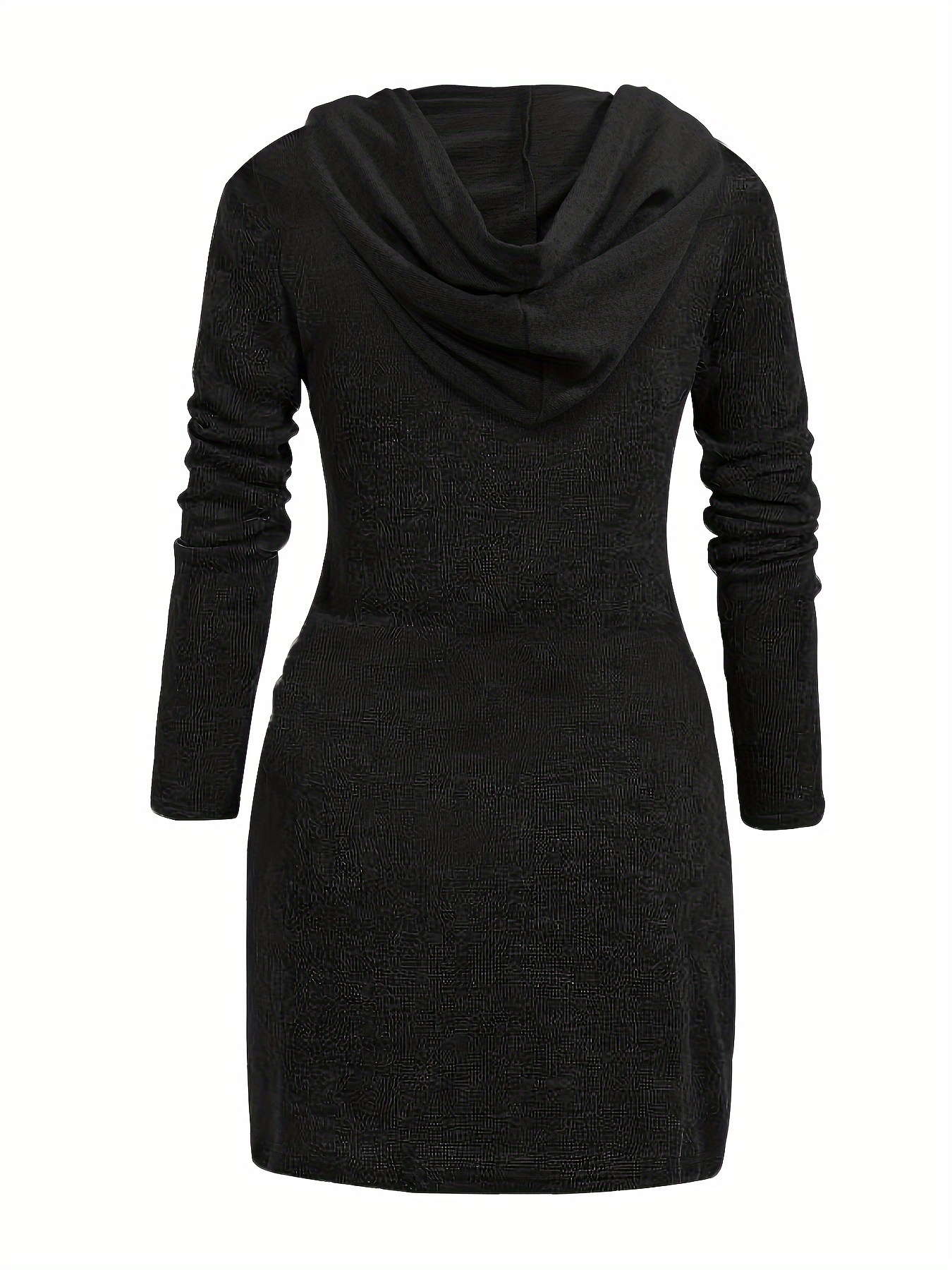 solid hooded dress casual long sleeve versatile dress womens clothing details 1