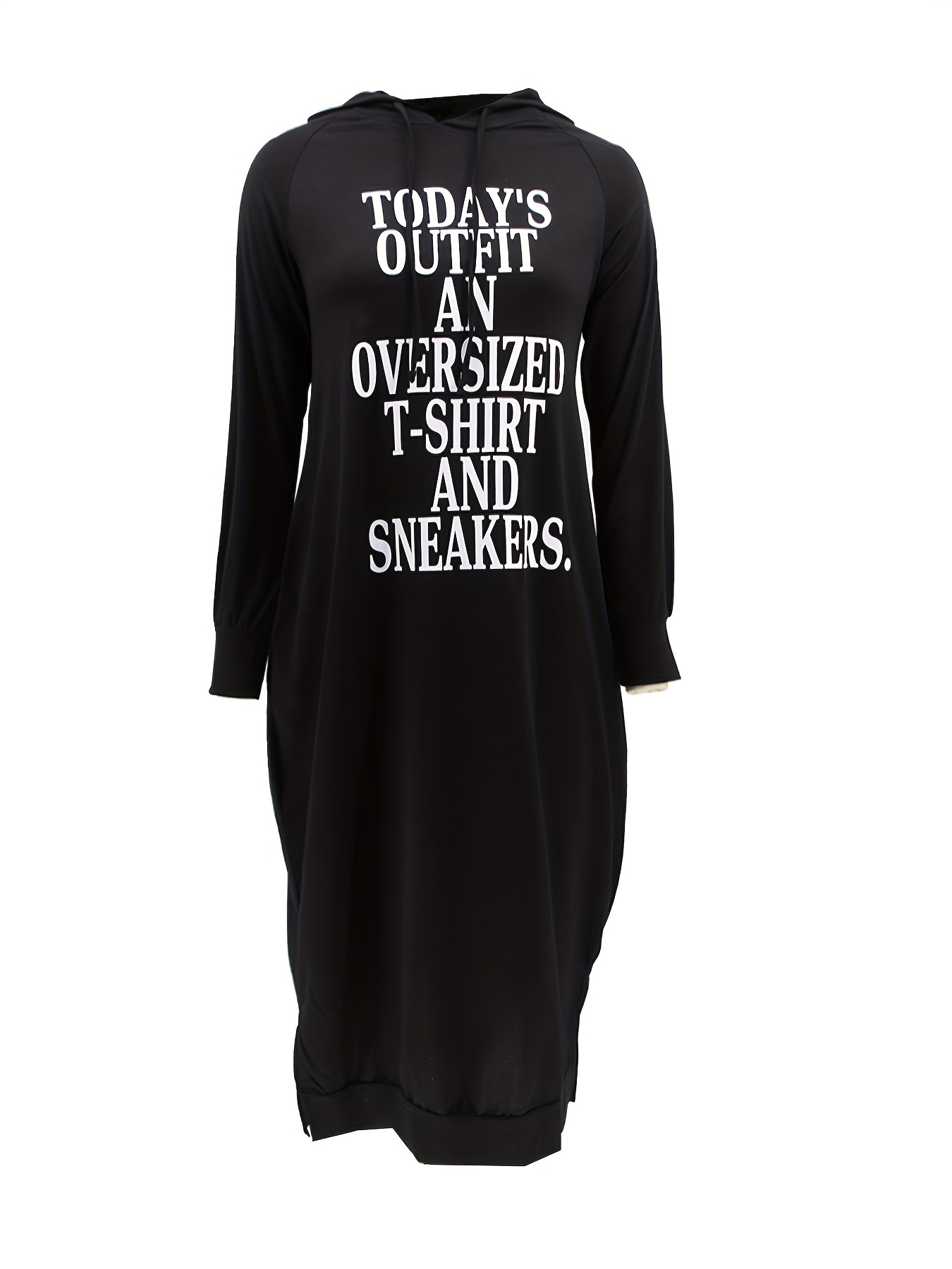 letter print hooded dress casual drawstring long sleeve dress womens clothing details 15