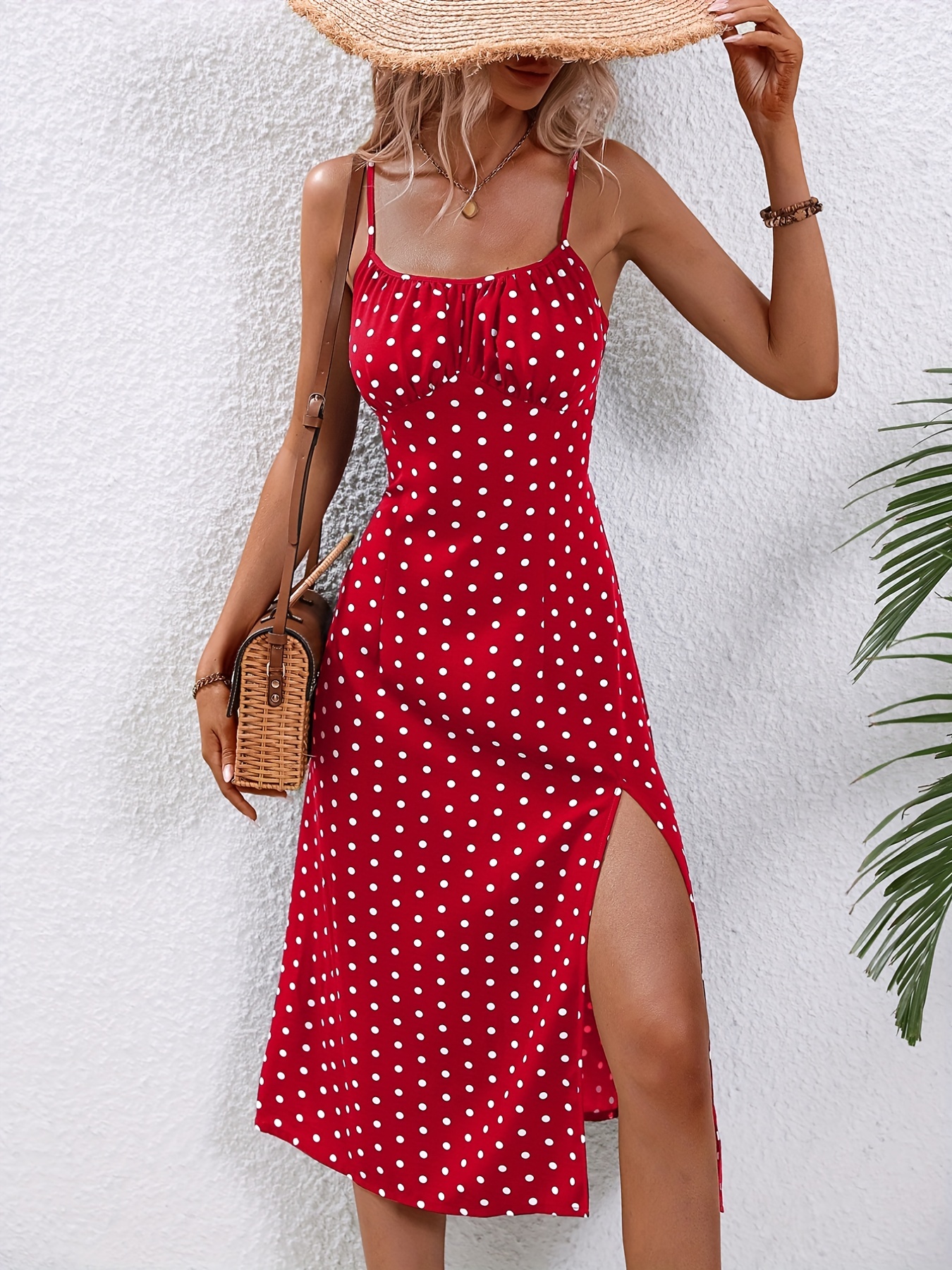 floral print spaghetti dress elegant split backless cami dress womens clothing details 8