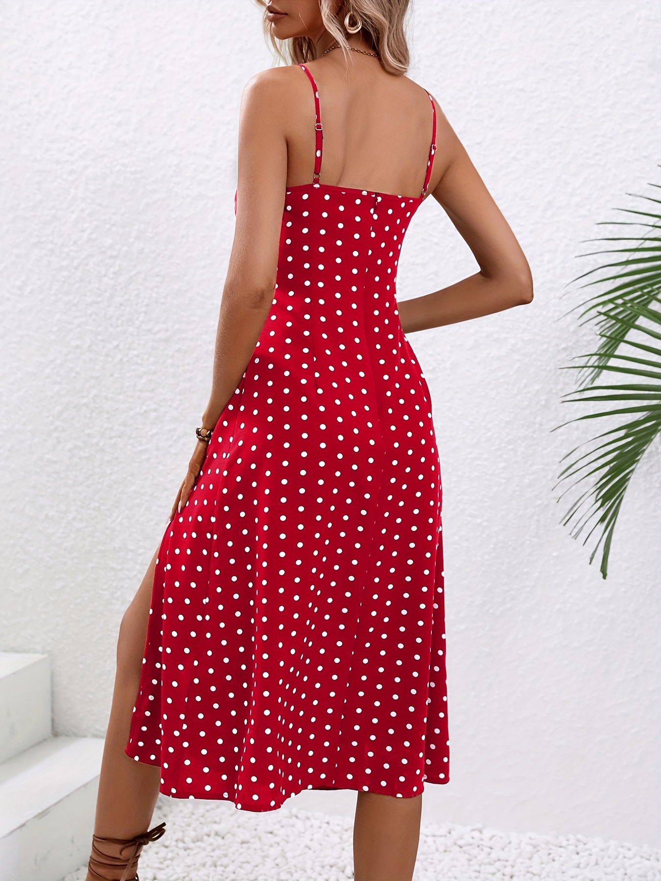 floral print spaghetti dress elegant split backless cami dress womens clothing details 9