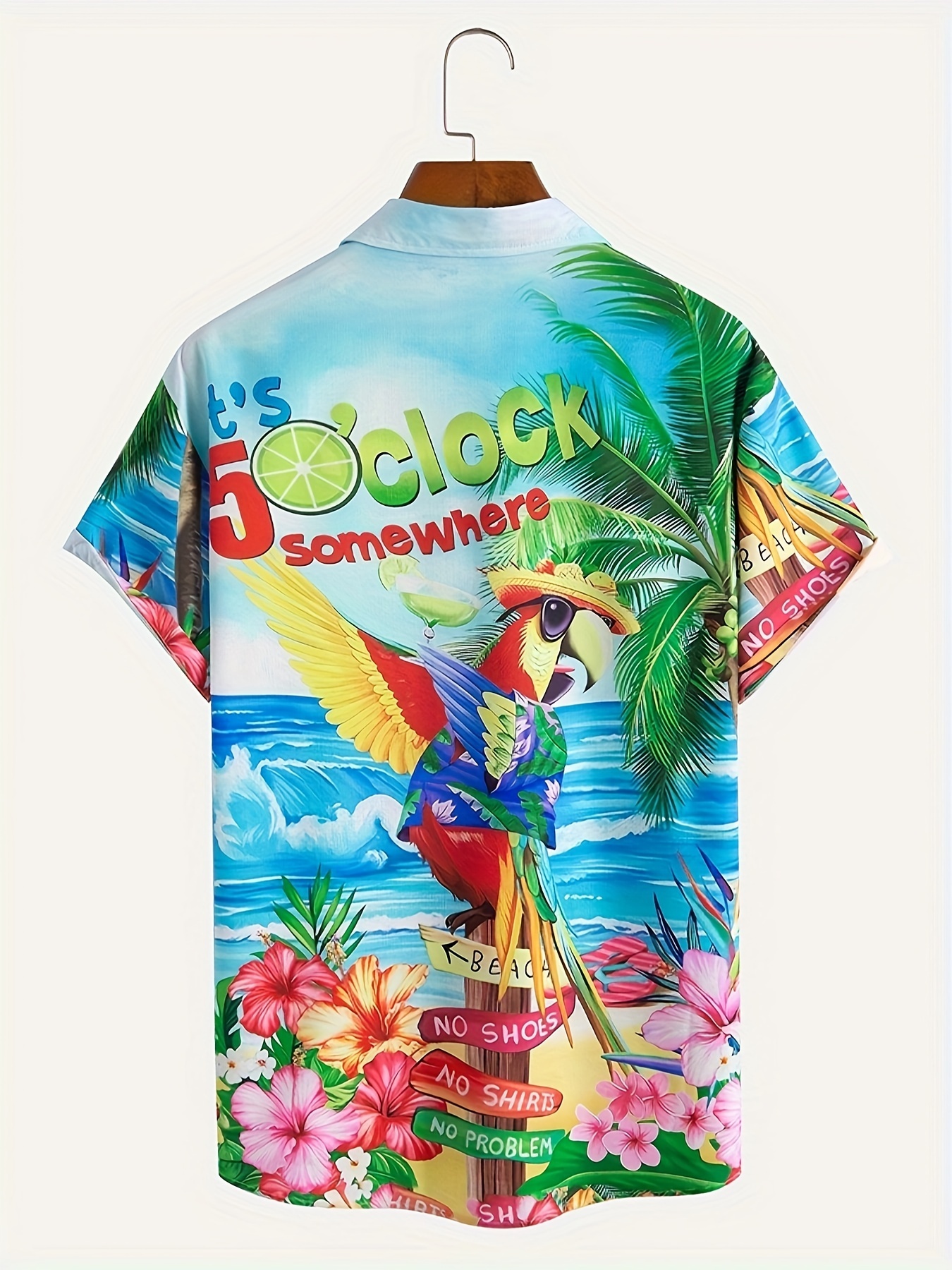 beach style parrot comic 3d graphic print mens fashion short sleeve lapel shirt for summer creative gift details 0