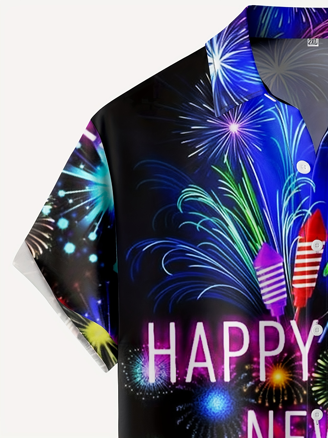 firework letter pattern mens trendy short sleeve lapel shirt summer holiday new year gift details 2