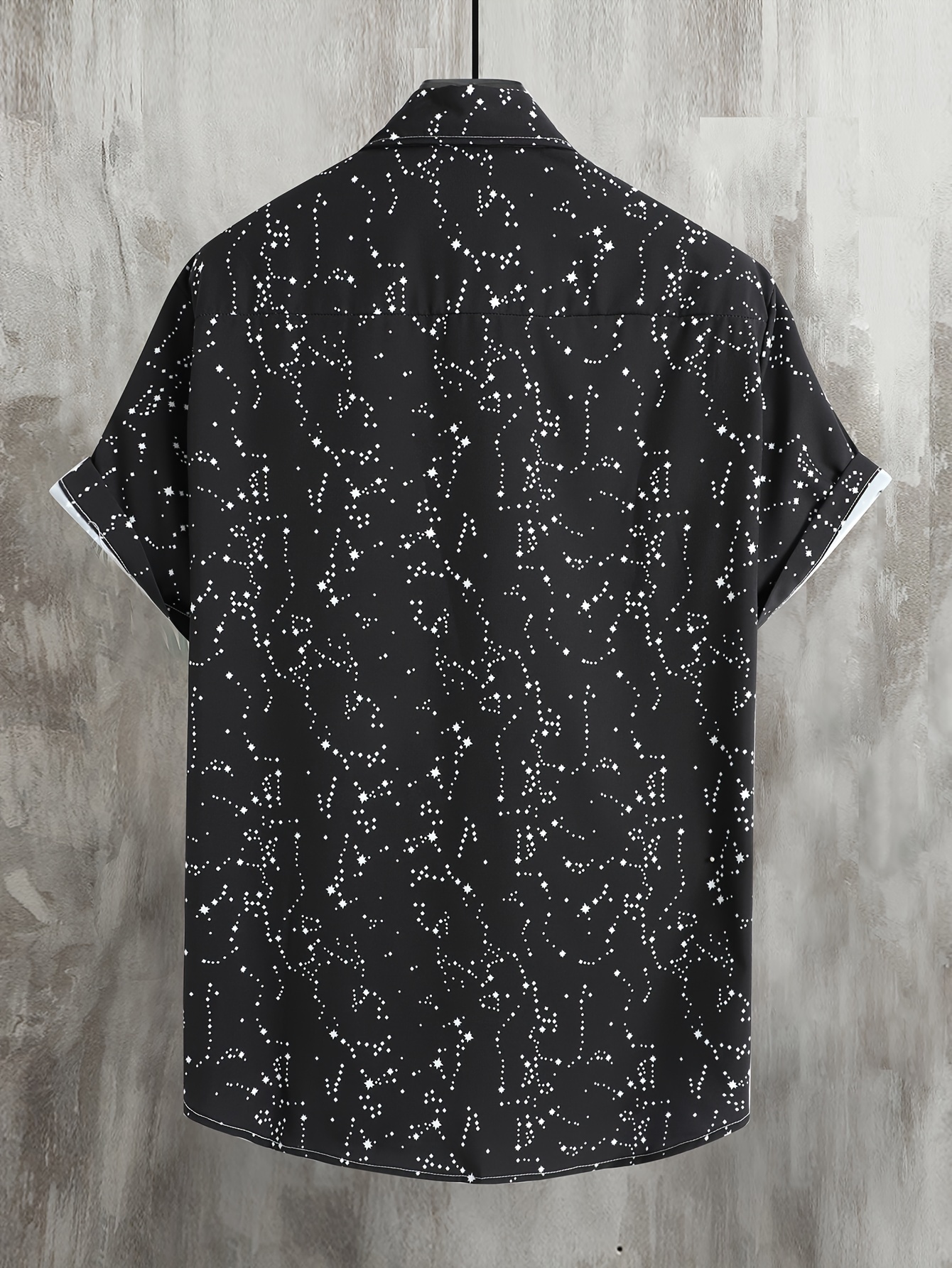 constellation style pattern mens casual short sleeve button up shirt summer holiday details 0