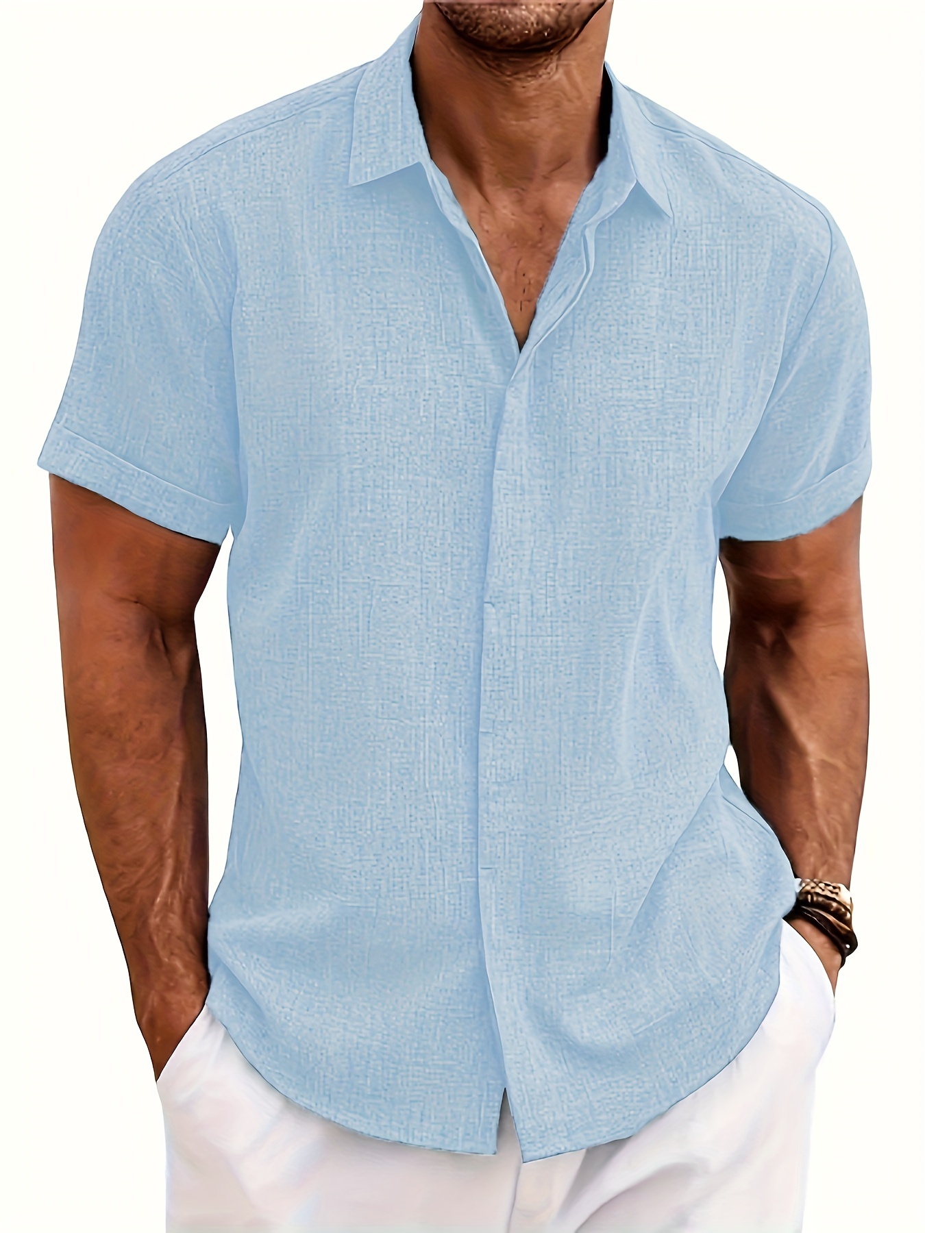 solid mens short sleeve button down shirt summer mens clothing leisurewear details 16