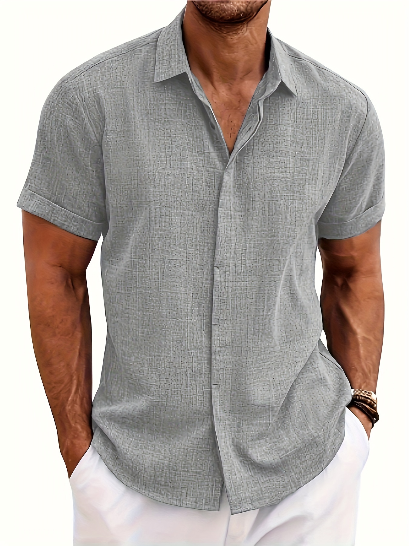 solid mens short sleeve button down shirt summer mens clothing leisurewear details 32