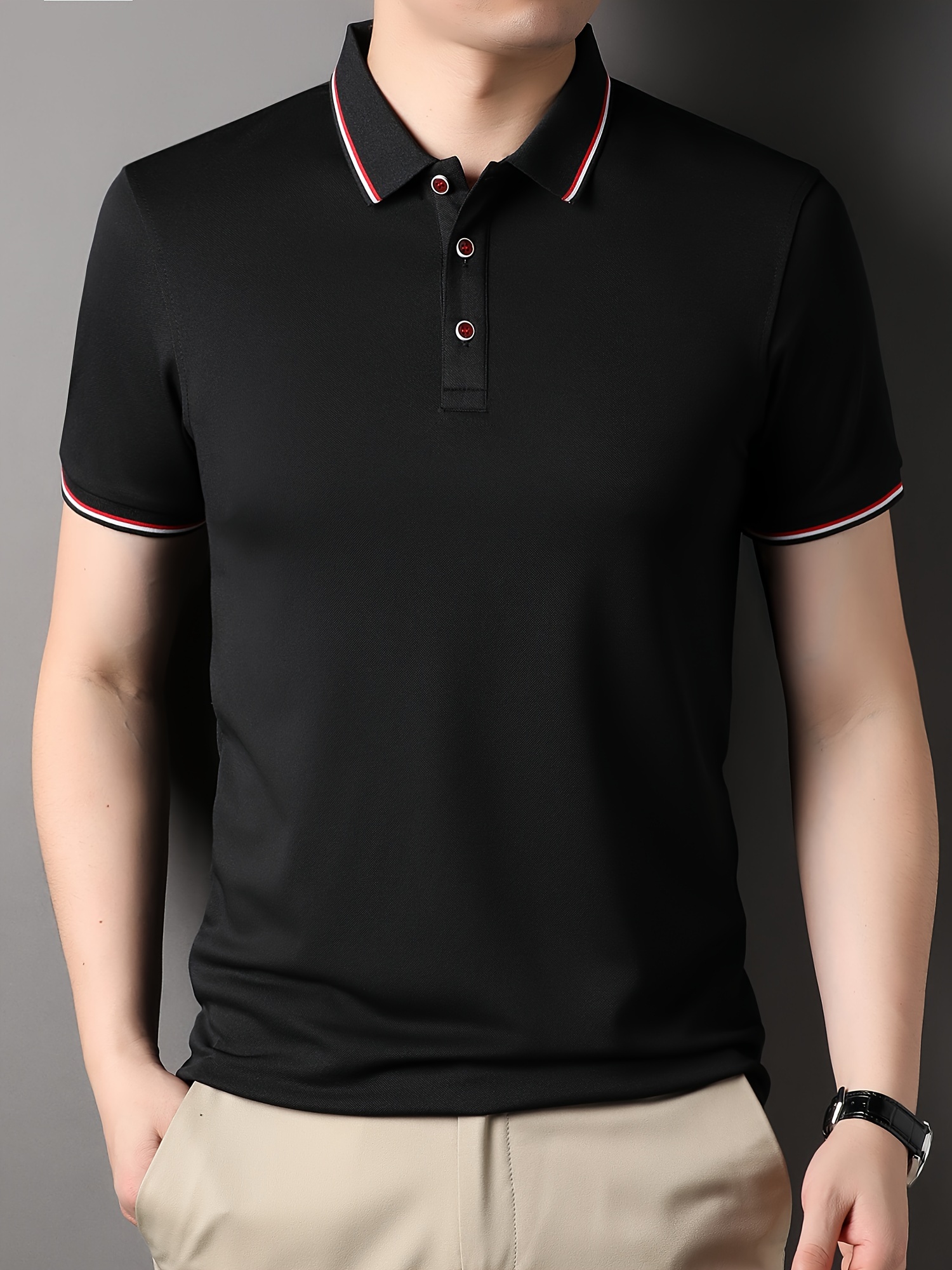 mens casual lapel 1 4 button short sleeve shirt for mens fitness golf details 0