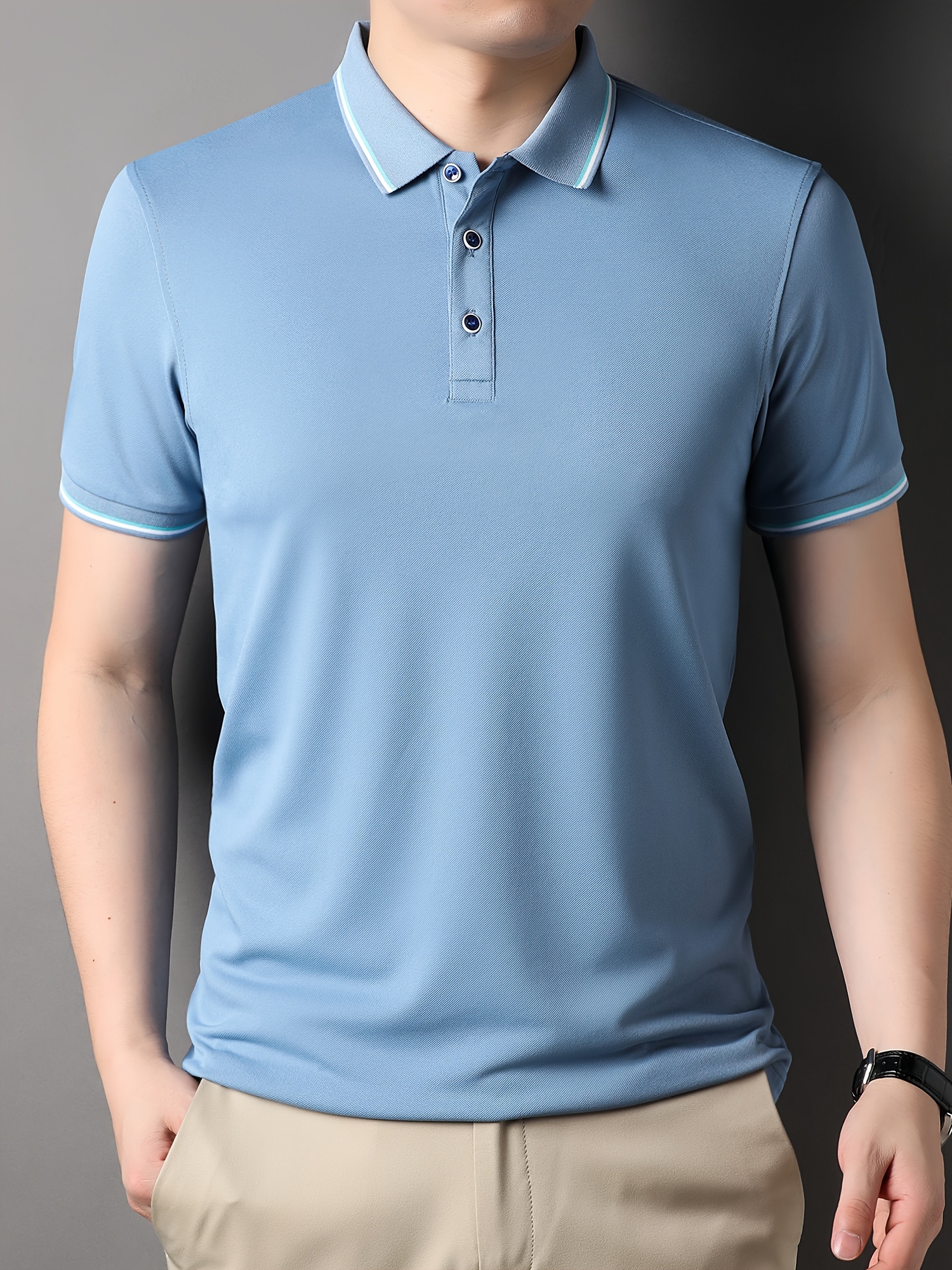 mens casual lapel 1 4 button short sleeve shirt for mens fitness golf details 4