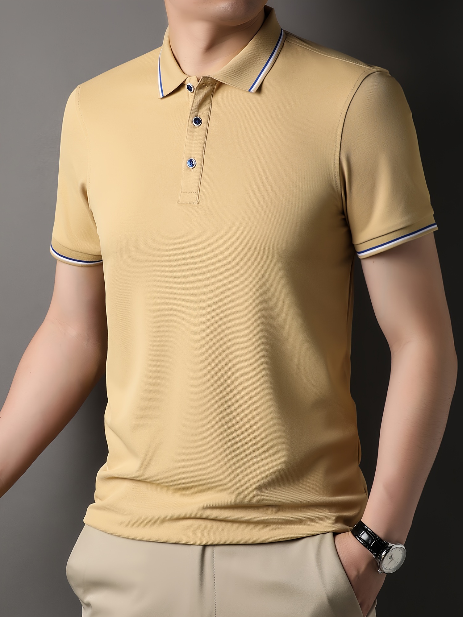 mens casual lapel 1 4 button short sleeve shirt for mens fitness golf details 7