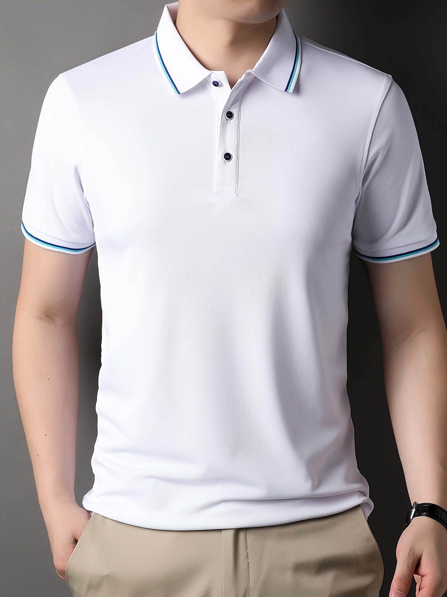 mens casual lapel 1 4 button short sleeve shirt for mens fitness golf details 12