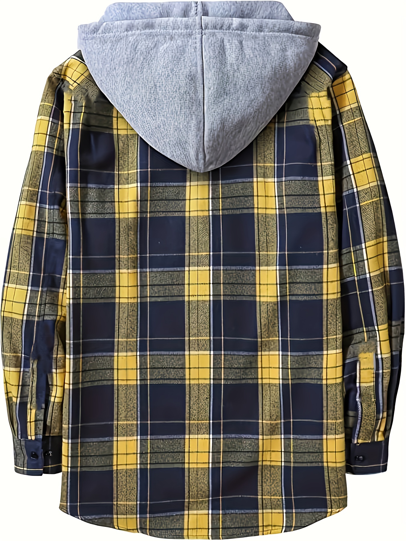 plaid pattern mens long sleeve hooded shirt jacket with chest pocket mens casual fall winter outwear details 16