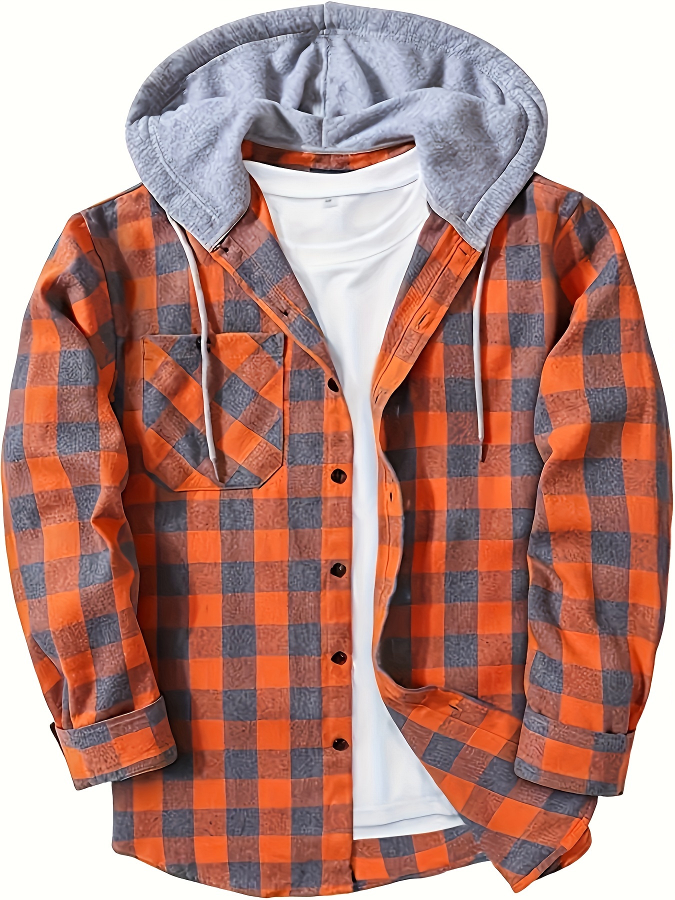 plaid pattern mens long sleeve hooded shirt jacket with chest pocket mens casual fall winter outwear details 25