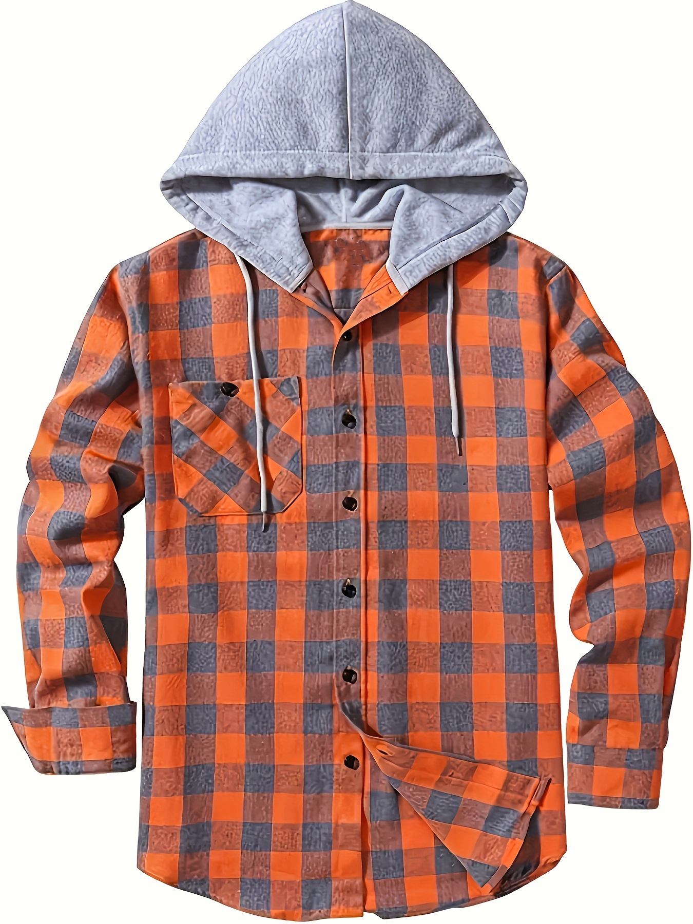 plaid pattern mens long sleeve hooded shirt jacket with chest pocket mens casual fall winter outwear details 27