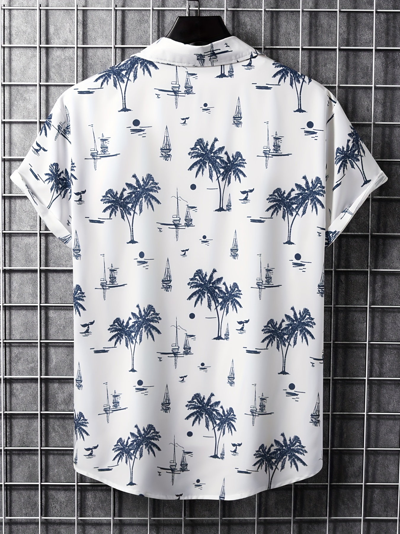 mens coconut tree sailboat hawaiian shirt trendy comfy short sleeve button up for summer beach vacations details 0