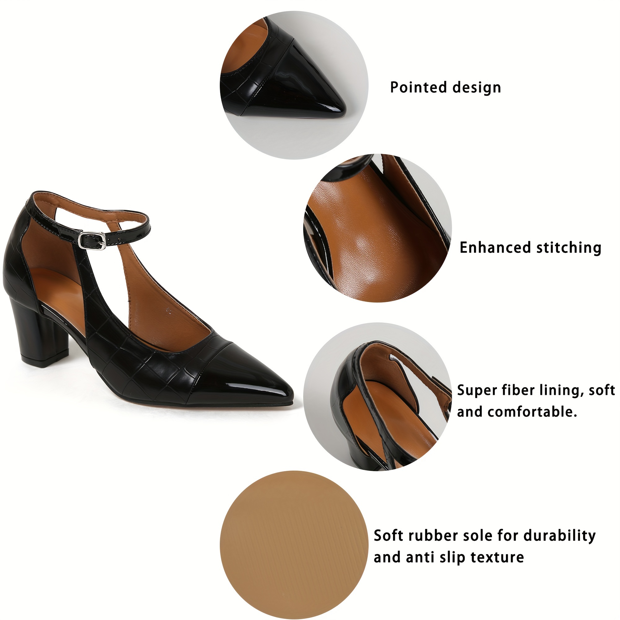 womens dorsay chunky high heels fashion pointed toe ankle strap pumps stylish party dress shoes details 21