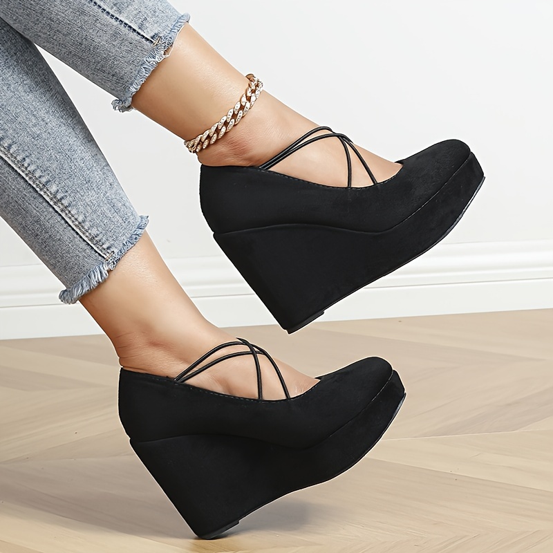 Women s Fashion Wedge Heels, Crisscross Slip On Platform High Heels, All-Match Going Out Shoes details 2