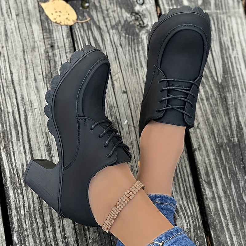 Women s Lace Up Block High Heels, All-Match Round Toe Ankle Boots, Casual Going Out Pumps details 5