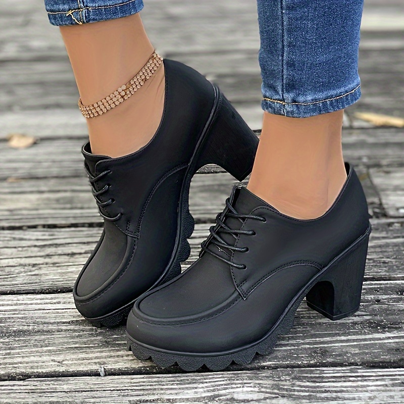 Women s Lace Up Block High Heels, All-Match Round Toe Ankle Boots, Casual Going Out Pumps details 6