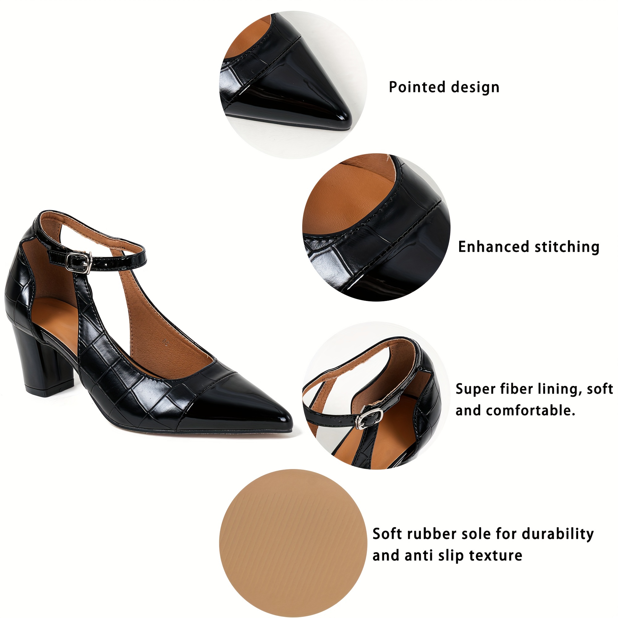 womens cap toe chunky heeled sandals ankle strap dorsay mid heels all match faux leather dress shoes details 3