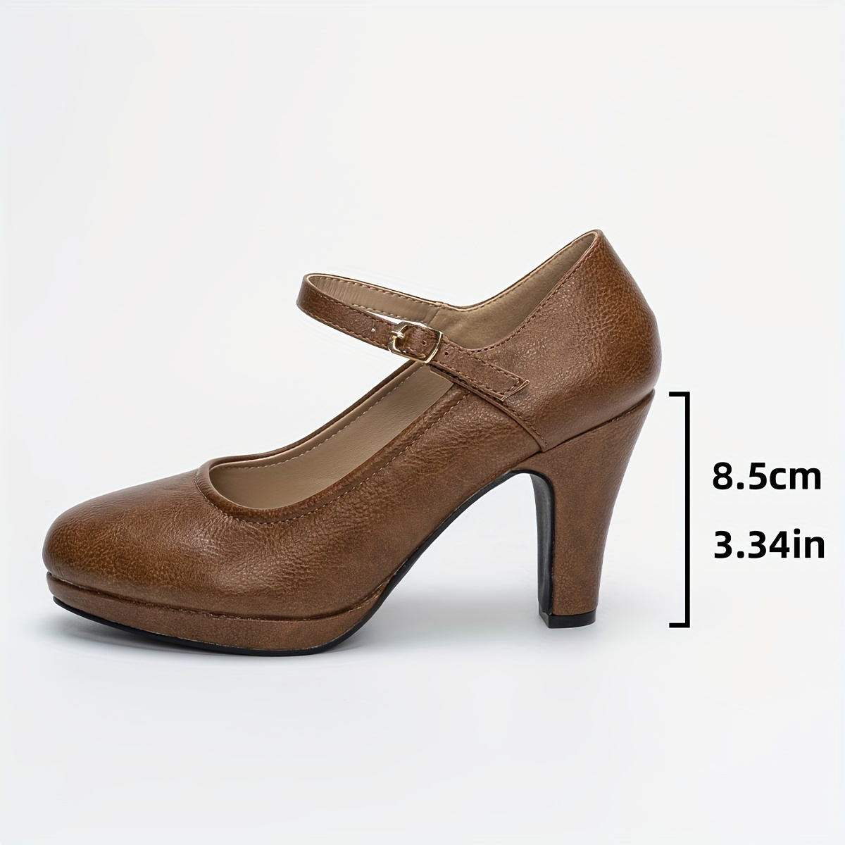 Women s Casual Block High Heels, All-Match Buckle Strap Pumps, Solid Color Office & Going Out Dress Shoes details 5