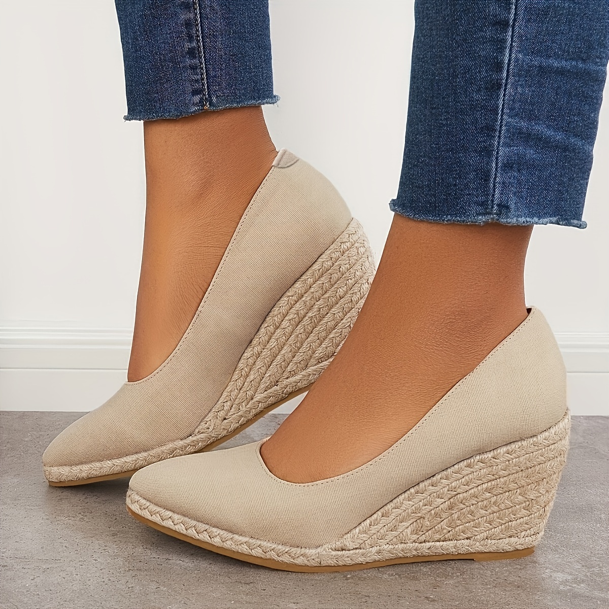 womens solid color wedge heels closed toe slip on platform espadrilles sandals casual lightweight shoes details 1