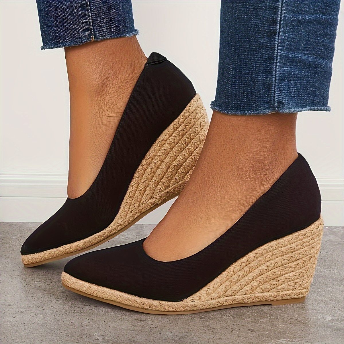 womens solid color wedge heels closed toe slip on platform espadrilles sandals casual lightweight shoes details 5