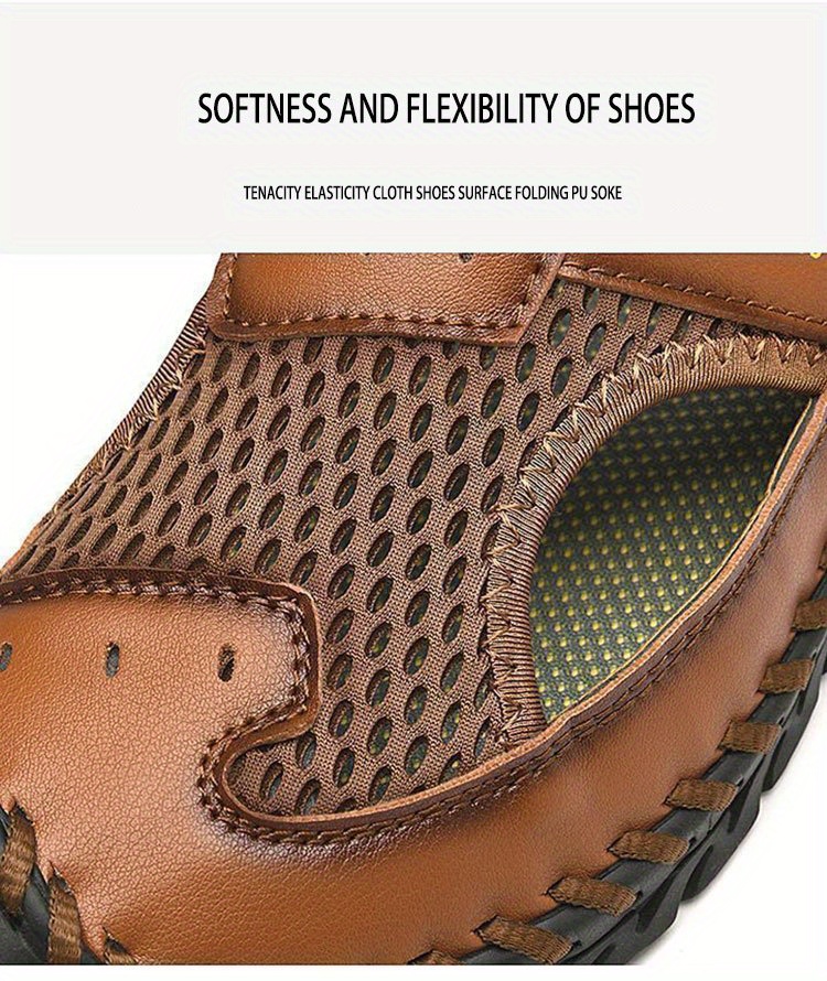 mens casual stitch breathable mesh hollow out sandals outdoor rubber sole non slip soft sole multi functional sandals details 15