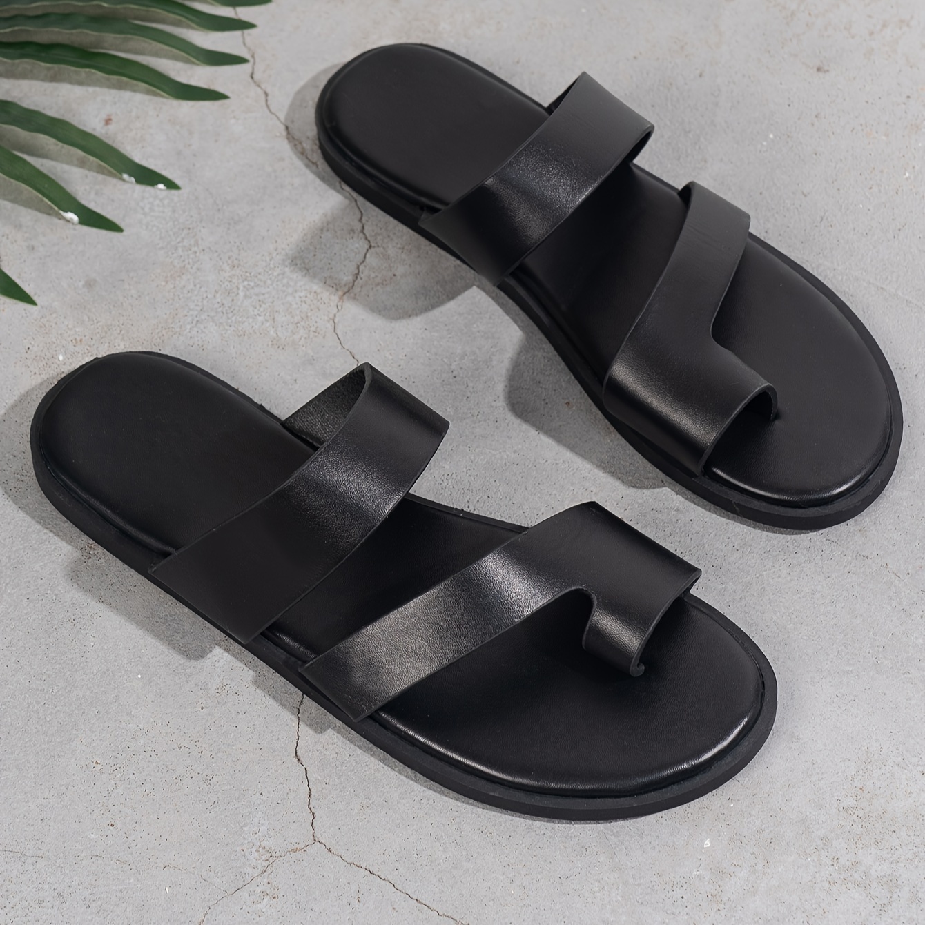 mens pu leather thong sandals casual non slip flip flops shoes toe post sandals for indoor outdoor walking beach shoes for spring and summer details 1