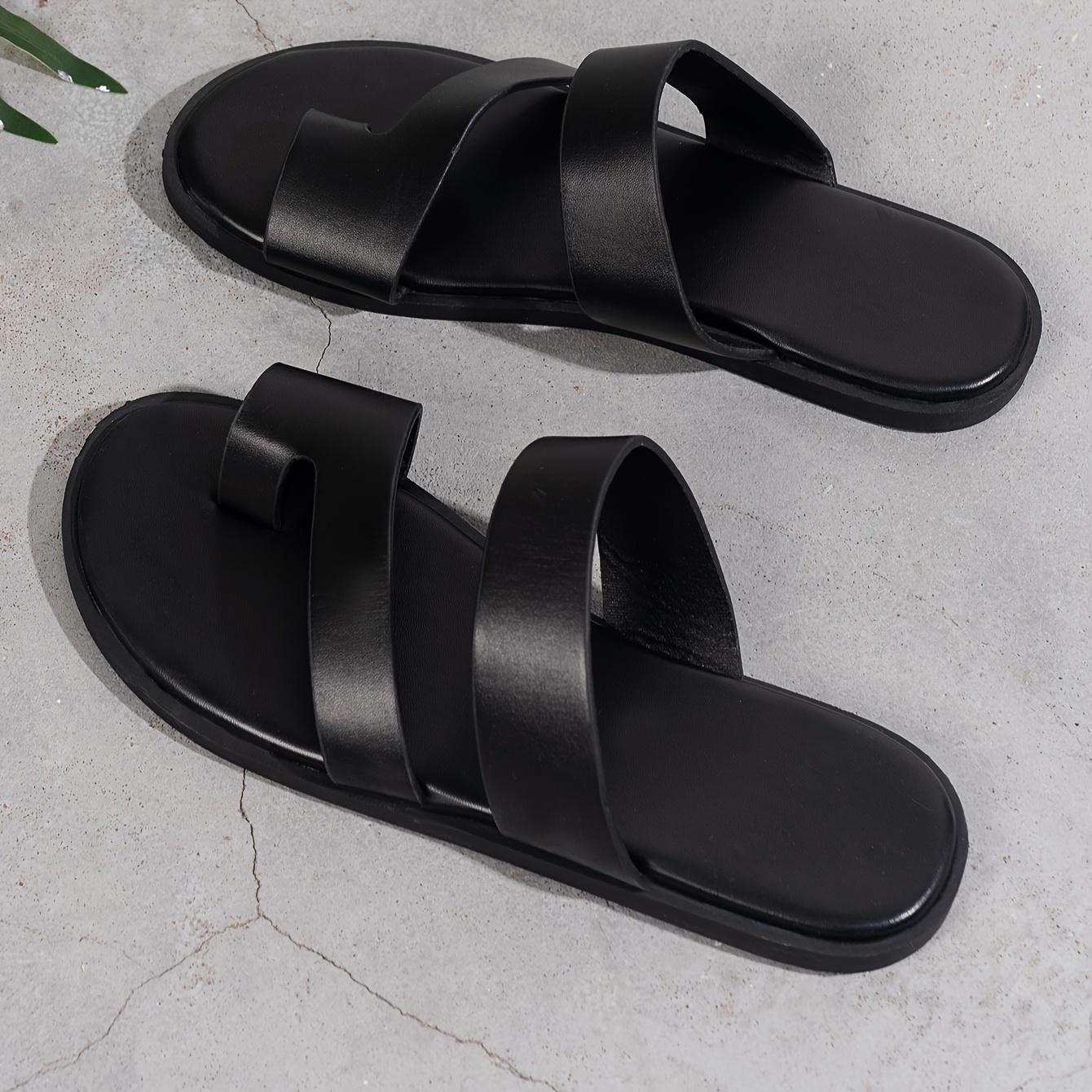 mens pu leather thong sandals casual non slip flip flops shoes toe post sandals for indoor outdoor walking beach shoes for spring and summer details 3