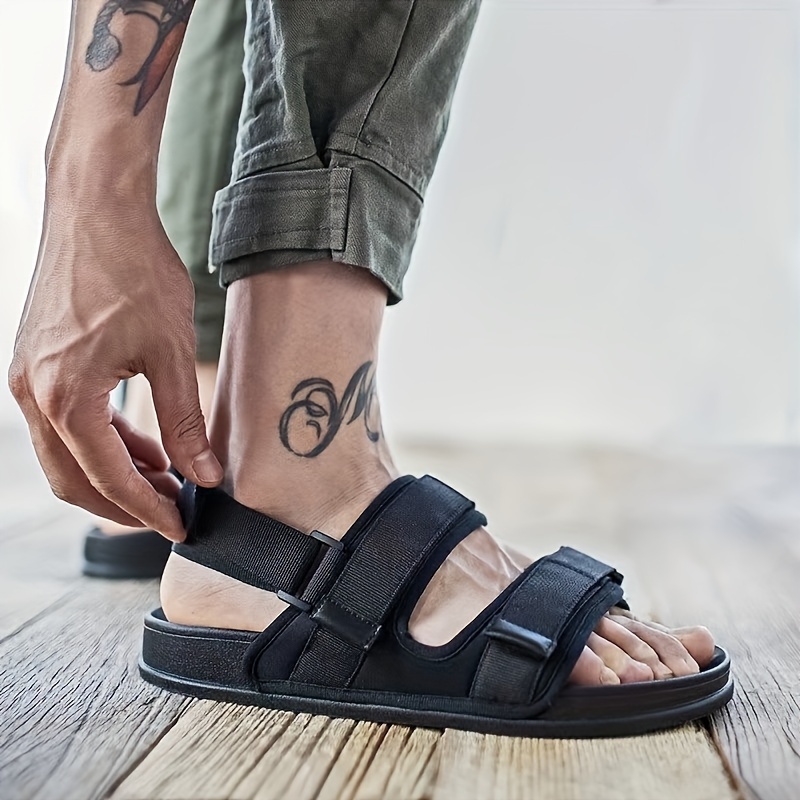 mens casual sandals with fabric uppers outdoor anti skid hook loop fastener summer beach sandals for outdoor walking details 6