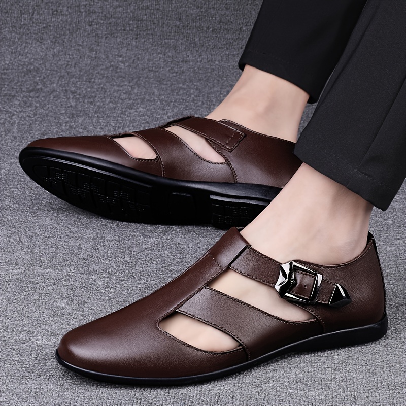 mens stitching casual closed toe slip on sandals breathable anti skid hollow out summer sandals with buckle decor for outdoor details 20