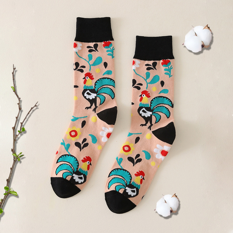 music festival casual crew socks funny colorful chicken pattern mid tube socks womens stockings hosiery details 1